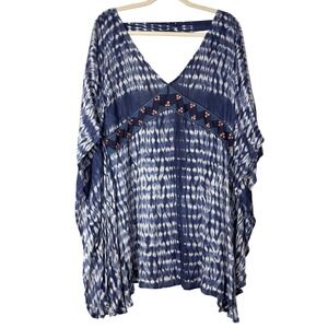 OndadeMar Swimsuit Coverup Indigo Tie Dyed Womens Medium V-Neck Oversized